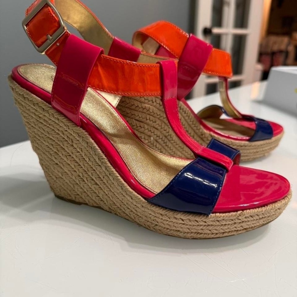 Isadora Colorblock Patent Espadrille Wedges Size‎ 8.5